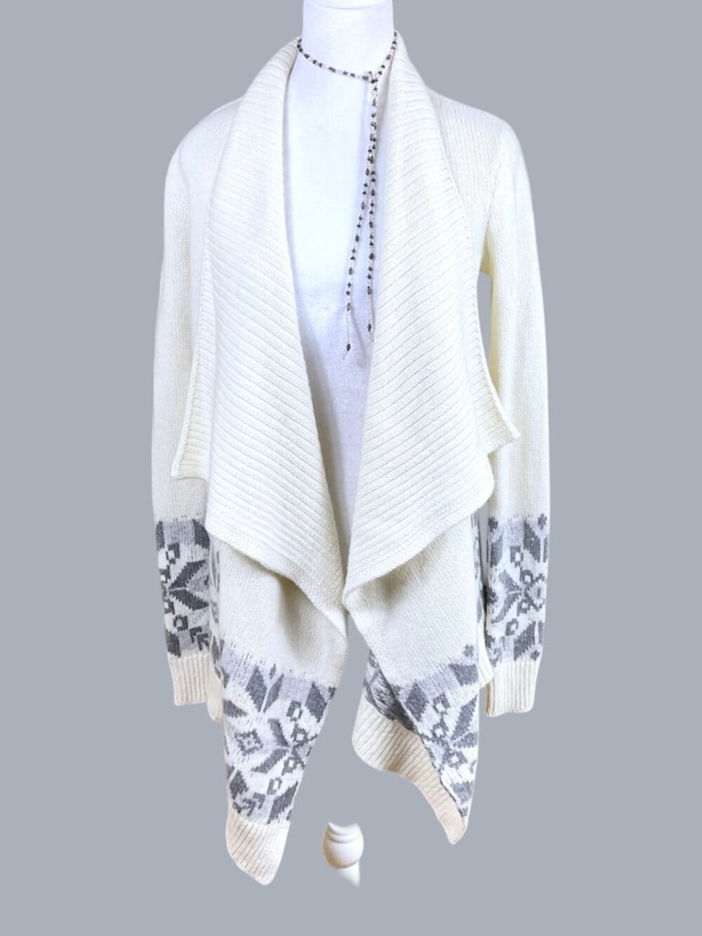 Lauren Ralph Lauren Cardigan Sweater Ivory Fair Isle Wool Blend (S)